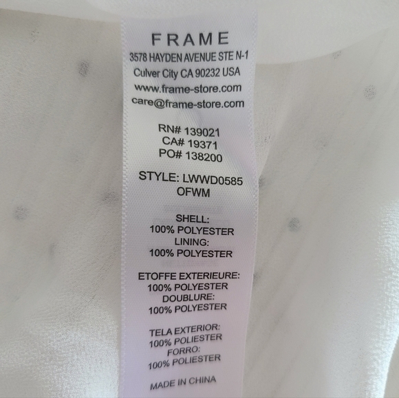 FRAME Ruched Tie-Neck Polka-Dot Midi Dress, White | Black, Medium, NWT - Picture 16 of 16